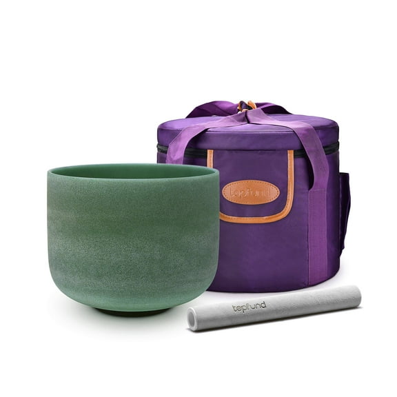 TOPFUND G# Zeal Chakra 8 inch Emerald Fusion Crystal Singing Bowl with Heavy duty carrying case  and Suede Stick