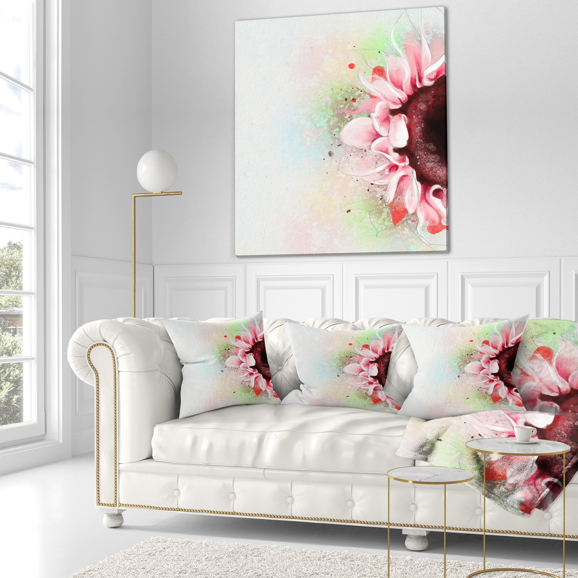 Designart Beautiful Pink Sunflower Watercolor - Flowers Throw Pillowwork - 16x16