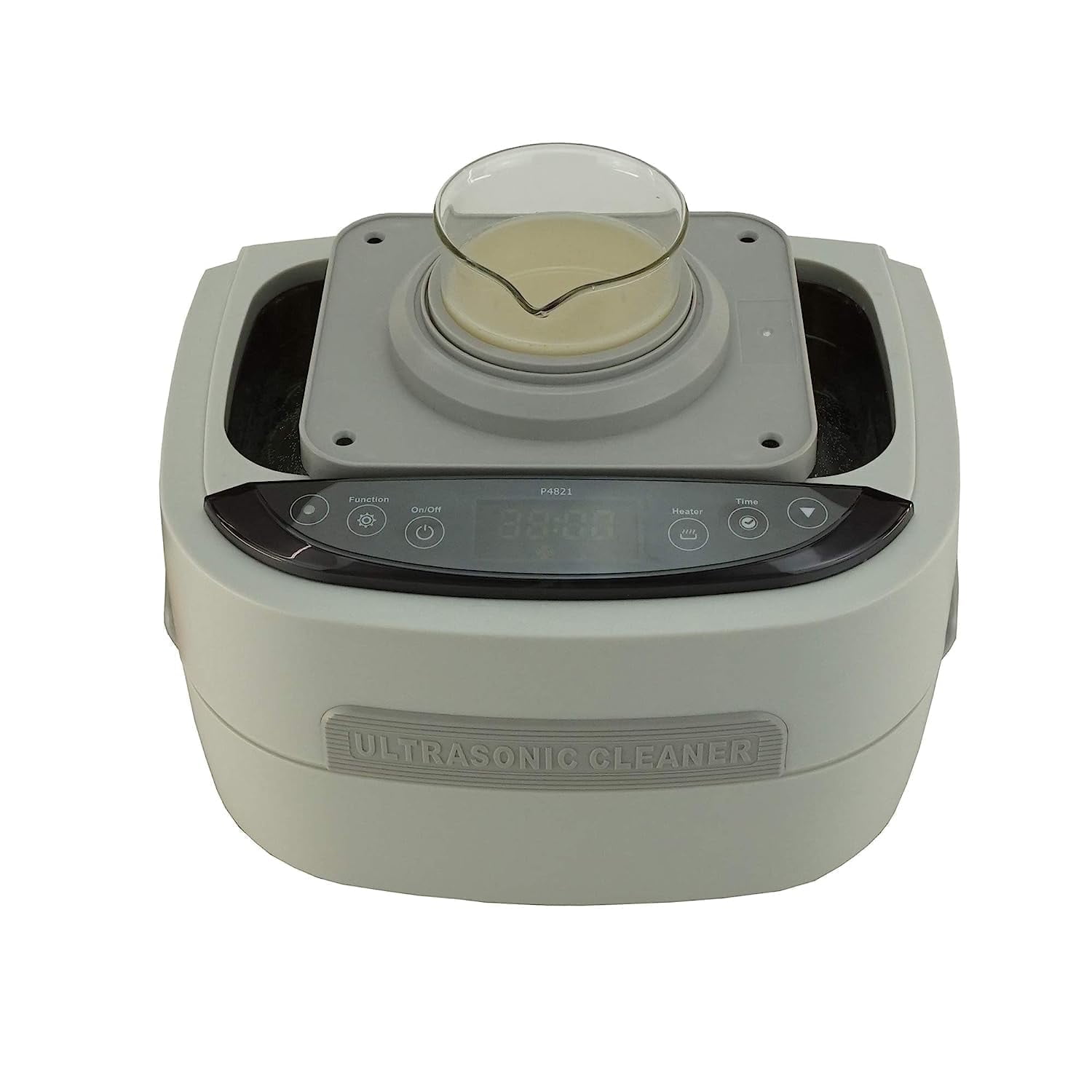 iSonic Ultrasonic Cleaner P4821, 2.6Qt/2.5 L, 60W Ultrasonic Stack Transducer, with 500 ml Single Beaker Holder Set for Diy Liposomal Vitamin C, 110V for North America, Beige (P4821+BHK01B)