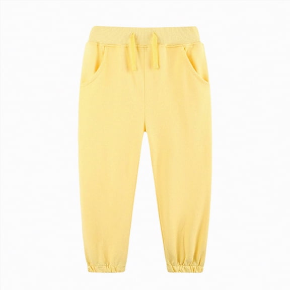 Ccpelsie Toddler Girls' Athletic High Waisted Joggers Pants with Pockets Cute Daily Pants for Kids(Yellow,2-3 Years)