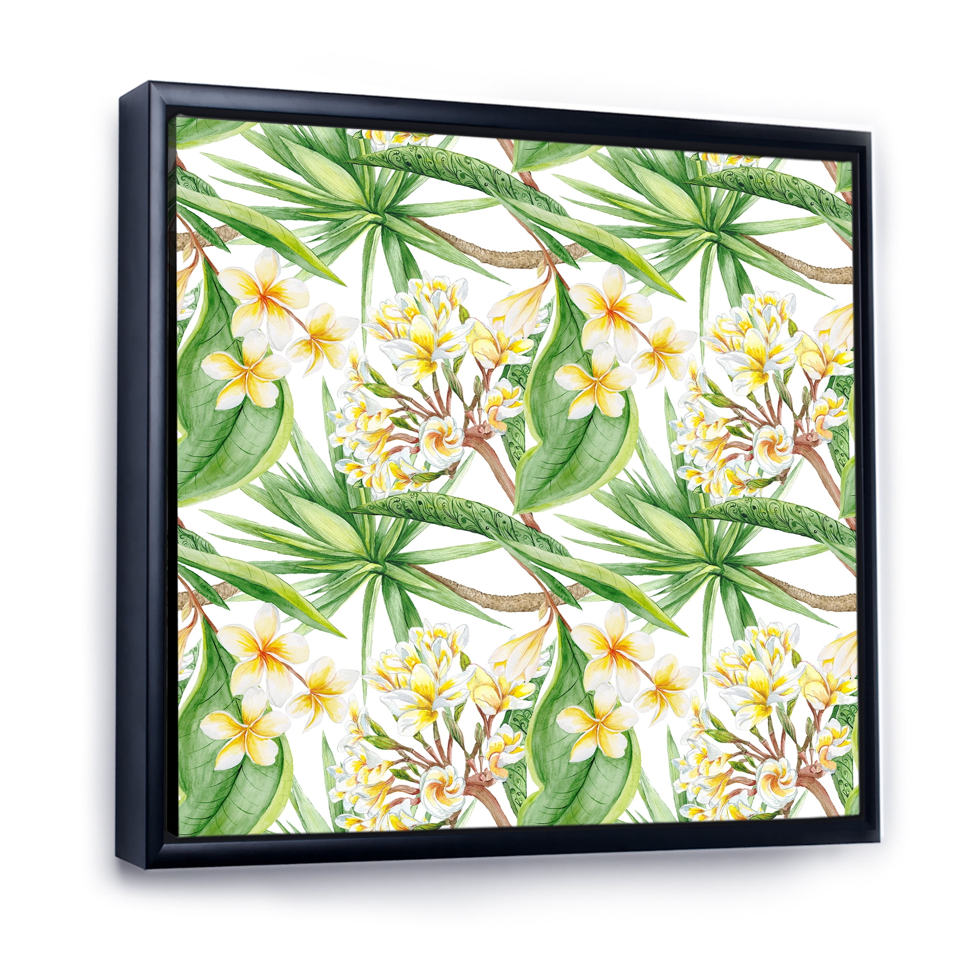 Designart 'Yellow Flowers and Tropical Foliage VI' Modern Framed Canvas Wall Art Print
