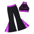 thumbnail image 5 of Miutii Kids Girls Modern Dance Outfits Shiny Rhinestone Crop Top and Jazz Flared Pants Stage Purple 6, 5 of 9
