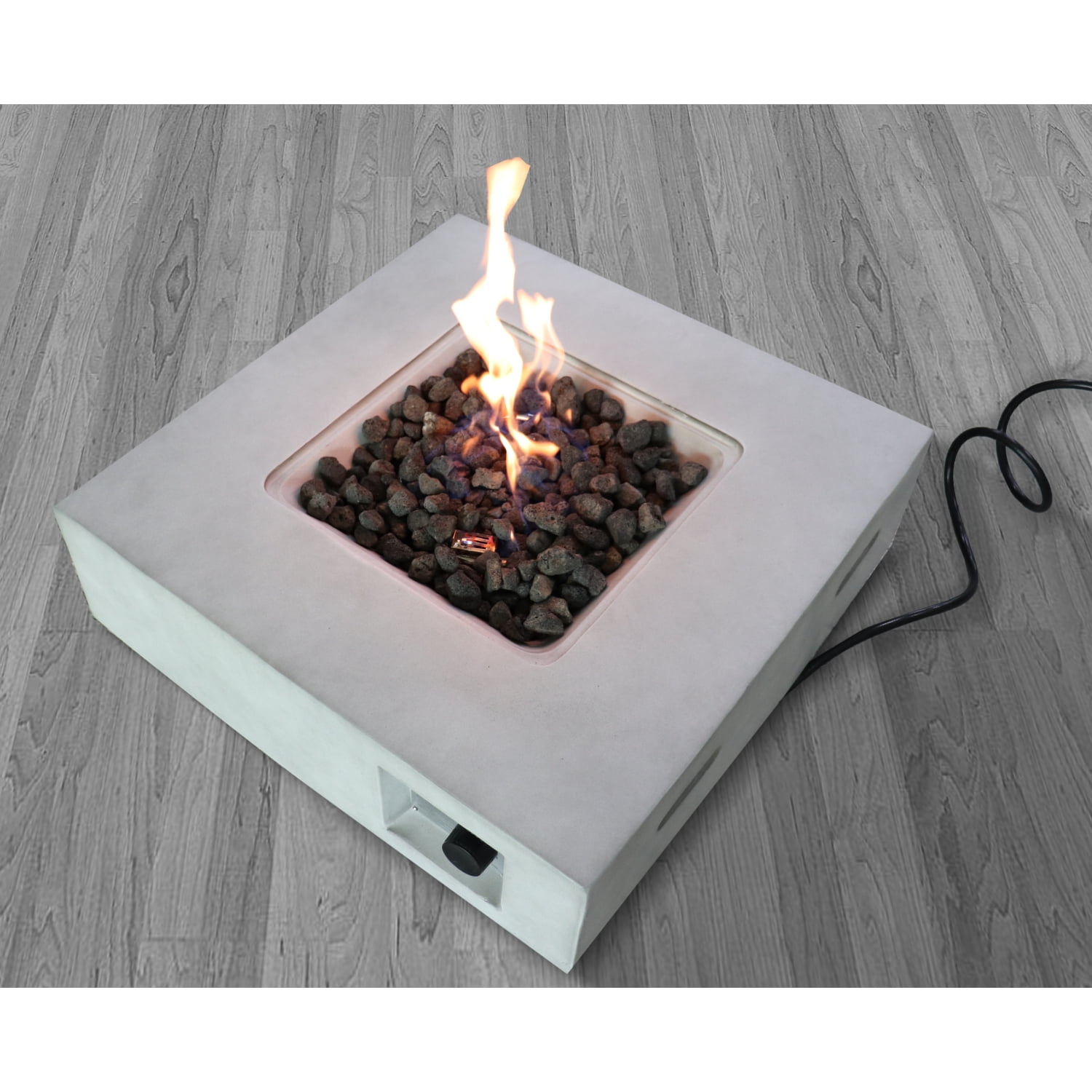 E-Western Fiber Reinforced Concrete Propane Gas Fire Pit Table - Outdoor Patio Fireplace, Rust-Resistant, 40,000 BTU, Gray, CHN Made