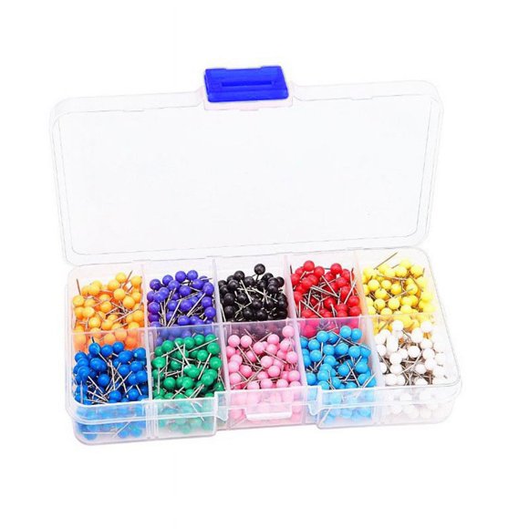500 Pcs Pinces à Pousser Carte, 10 Couleurs Pinces à Pousser Planche en Liège Têtes Rondes en Plastique et Aiguilles en Acier Push Pins (0,4 * 1,5cm)