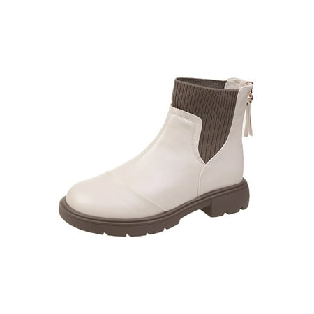 

SIMANLAN Ladies Anti Slip Chelsea Boot Round Toe Ankle Boots Dress Breathable Zip Up Work Shoes White 7.5