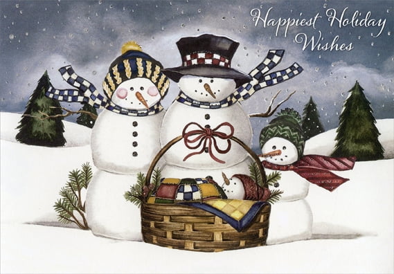 Set of 3 deluxe handmade Holiday cards/ Snowman cards/ Most Wonderful Time of the Year cards/ Glittery Christmas cards