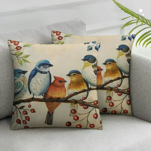 JRXY Oil Painted Bird Lumbar Pillow Cover Rustic Birds Tree Branches Rectangular Pillow Cases Wildlife Spring Summer Throw Pillows Home Decor for Room Couch Bed Sofa Outdoor,Set of 2 White