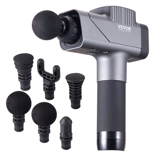 VEVOR Massage Gun Deep Tissue, Percussion Muscle Massager for Athletes - with 8 Speed Levels & 6 Massage Heads, 16V 2500mAh Batteries, Handheld Massage Gun for Pain Relief, Muscle Relaxation