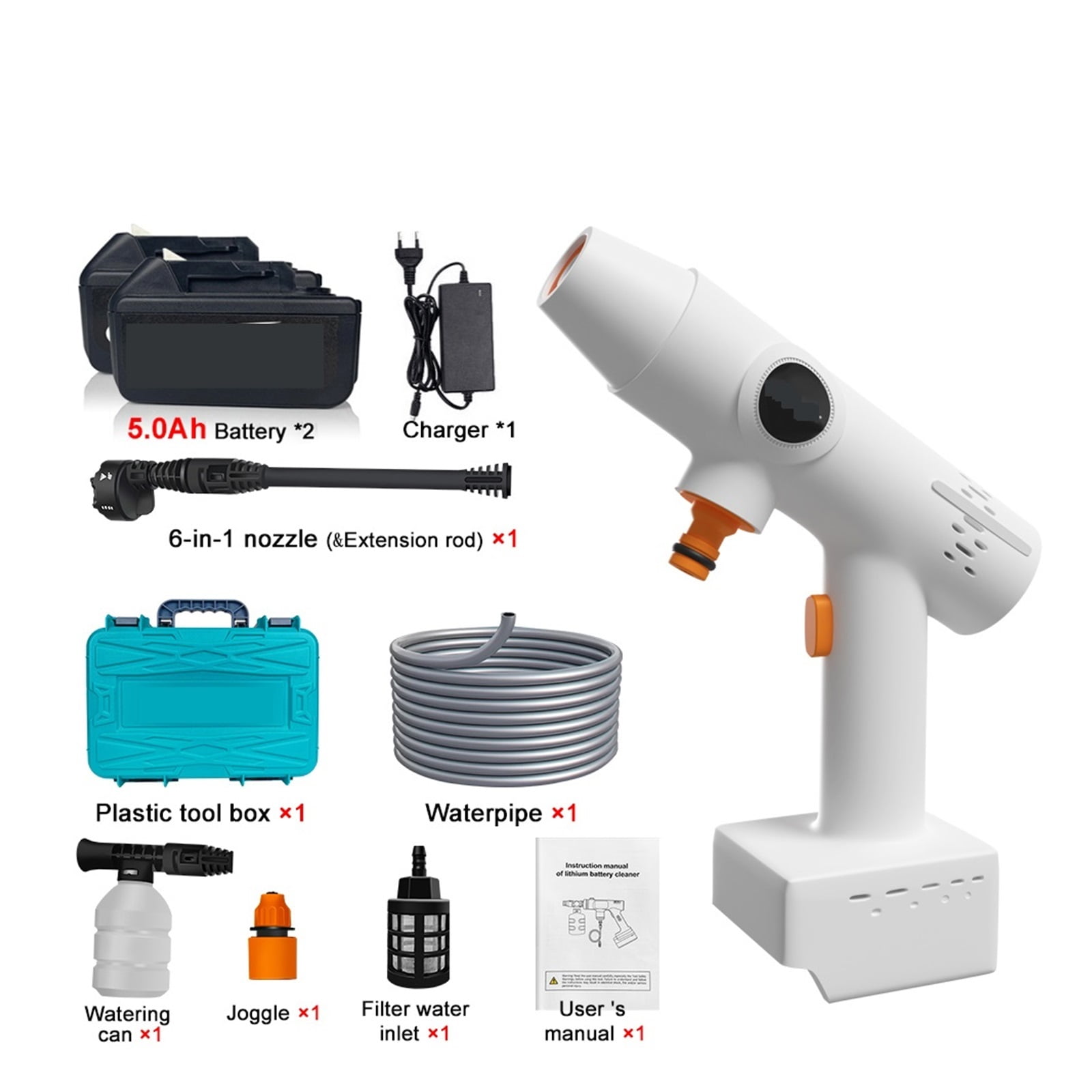 120 Bar Cordless Electric High Pressure Washer Rechargeable Auto Car Washing Spray Gun Water Gun For 18V Battery ,Easy to Use