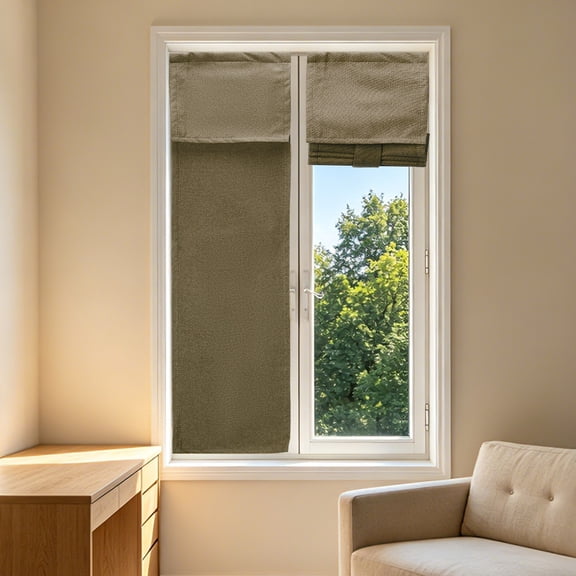 Uxcell 1 PC 100% Blackout Side Door Curtains, 8" x 36" Linen French Door Window Curtain Thermal Insulated Tie Up Door Shade Decoration for Bedroom Kitchen Small Window Treatments, Brown