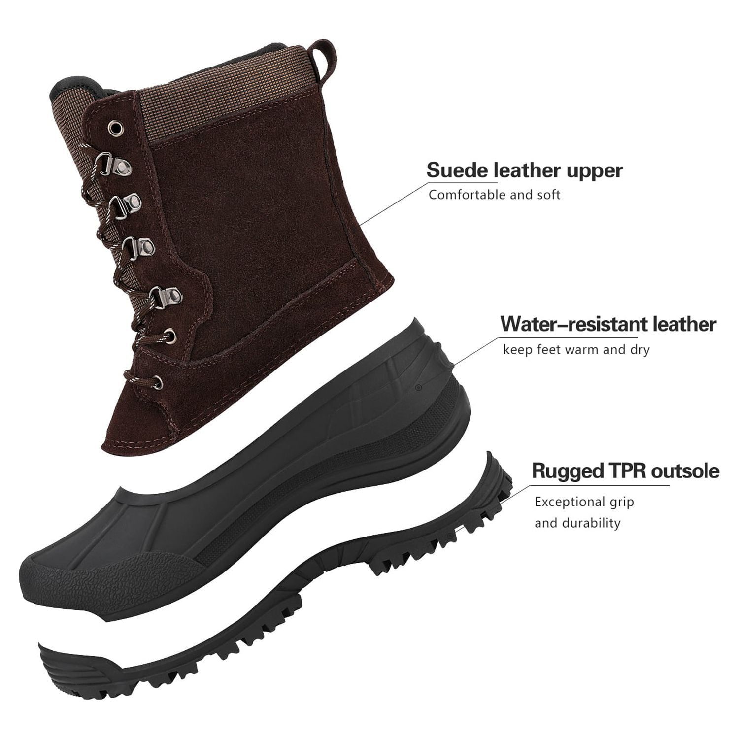 Nortiv8 Mens Winter Warm Outdoor Hiking Boots Snow Boots Insulated Waterproof Work Boots Shoes Terrex-2M Brown Size 7