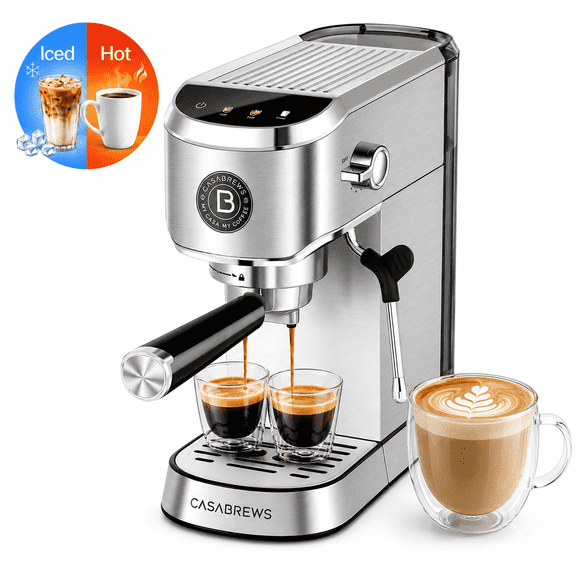 CASABREWS 5418PLUS 20 Bar Espresso Machine, Touchscreen Espresso Maker with Powerful Steam Milk Frother, Stainless Steel Coffee Machine, PID Temperature Control, Large Water Tank,Silver