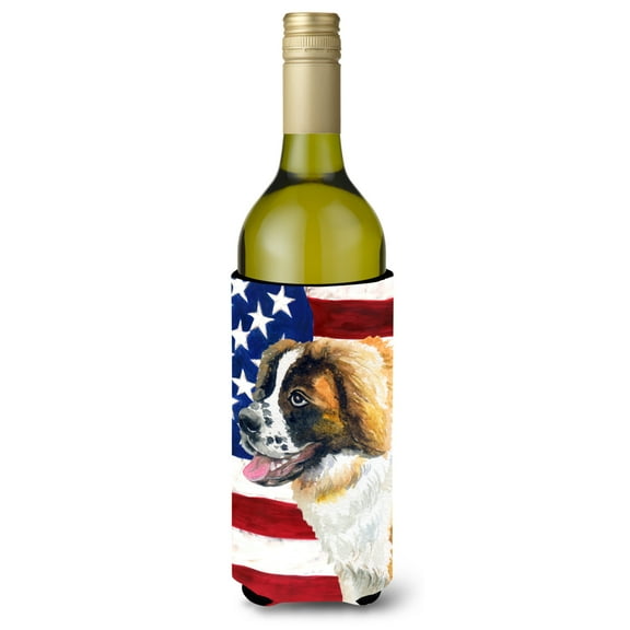 Carolines Treasures BB9679LITERK Saint Bernard Patriotic Wine Bottle Beverge Insulator Hugger Wine Bottle multicolor