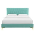 thumbnail image 4 of Platform Bed Frame, Twin Size, Velvet, Blue, Modern Contemporary Urban Design, Bedroom Master Guest Suite, 4 of 10