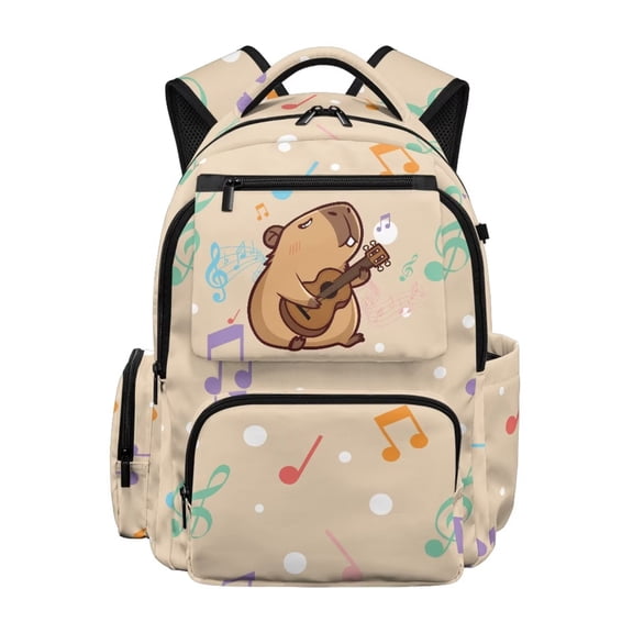 Aplkyhs Music Capybara Backpack for Students Age 6-18 Cool School Bookbag Water Resistant Durable Lightweight Backpack for School Travel
