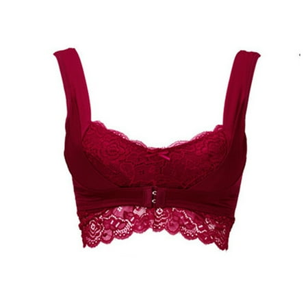 Eashery Women s Lace Deep V Bralette Backless Bra Underwire Support Bandeau Bra Padded Red 2XL