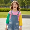 thumbnail image 5 of Peacolate 5-12 Years Girls' Denim Overall Set Long Sleeve T-Shirt & Jean Bib Overalls Stylish 2pcs Outfit for Kids Teens,8-9Years, 5 of 5