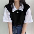 thumbnail image 1 of Blusa de estilo coreano para mujer, blusa falsa de dos piezas con cuello tipo Polo, Tops Y2k, ropa de calle holgada para jóvenes, camisa elegante, 1 of 5