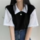 thumbnail image 1 of Blusa de estilo coreano para mujer, blusa falsa de dos piezas con cuello tipo Polo, Tops Y2k, ropa de calle holgada para jóvenes, camisa elegante, 1 of 5