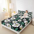 thumbnail image 3 of jejeloiu Modern Floral Bed Sheets For Girls,Bold Pattern Full Size Sheets,Black White Green,4-Piece,1 Flat Sheet, 1 Fitted Sheet and 2 Pillowcases, 3 of 6