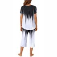 thumbnail image 4 of successthop Women's Summer Pajamas Capri Lightweight Plus Size Tie-Dye Short Sleeve with Pockets Button 2 Piece Loungewear M White, 4 of 6