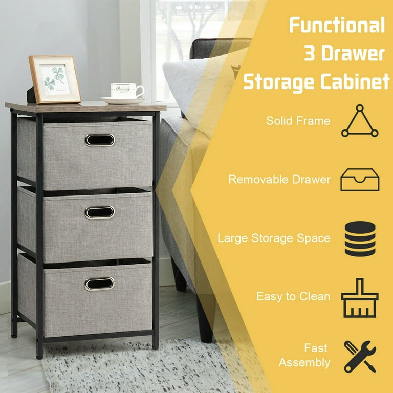 Foldable 3 Drawer Storage, Portable Fabric Drawer Dresser with Wheels, 3  Drawer Organizer Easy Assembly, Space-saving Stylish Storage Dresser for