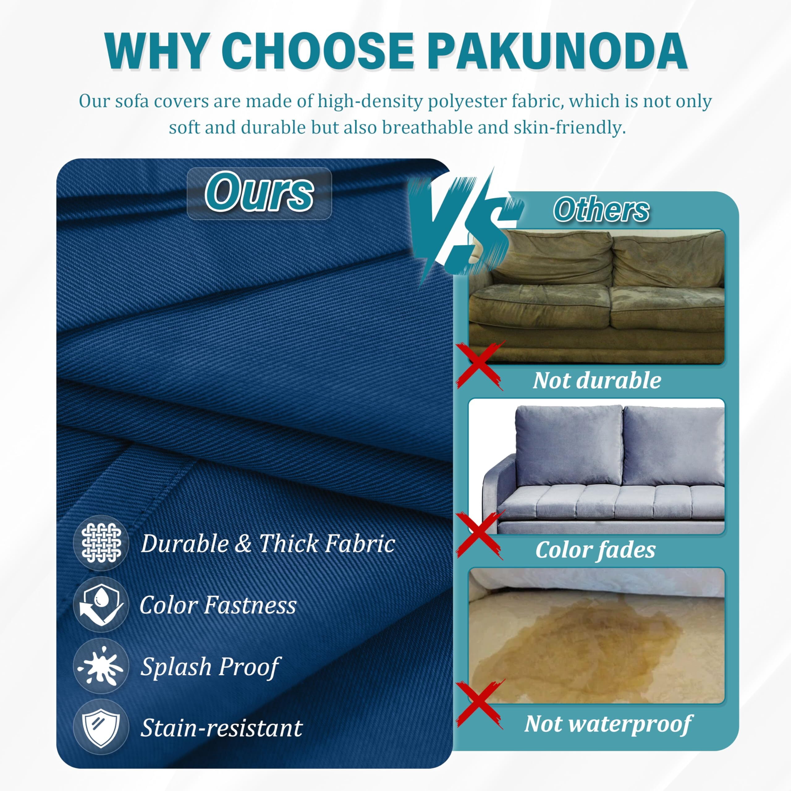 Pakunoda 3Pcs Patio Cushion Covers 4-Seater Outdoor Cushion Slipcovers Replacement with Zipper for Garden Couch Wicker Rattan Sofa Furniture, Cover Only, Blue