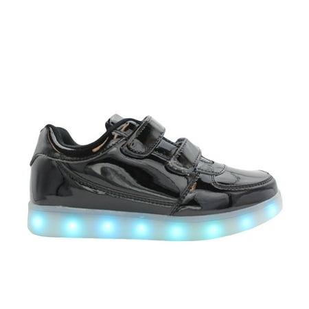 Galaxy LED Shoes Light Up USB Charging Low Top Strap Kids Sneakers (Glossy Black)