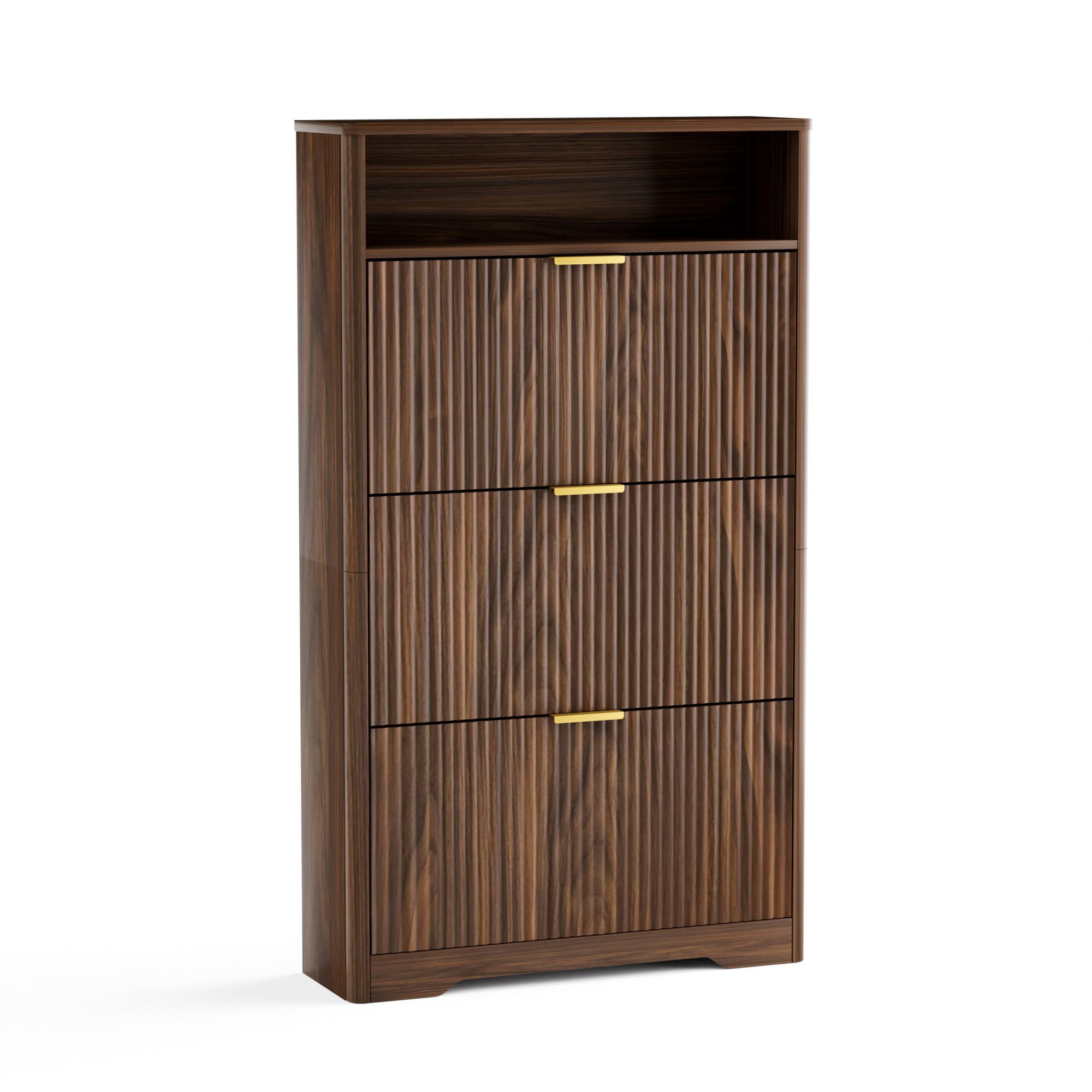 54.4" Shoe Cabinet Storage for Entryway, 3 Flip Drawer Shoe Organizer, Narrow Freestanding Hallway Shoe Rack, Walnut