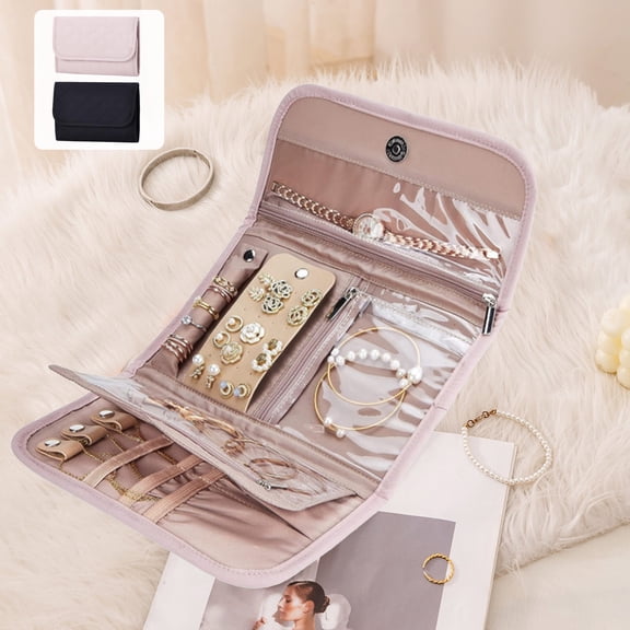 Foldable Travel Jewelry Storage Roll - Portable Earring Organizer Bag, Durable On-the-Go Accessory, Perfect 2026 Storage Organizer, Valentine's Day & Easter Gift & Travel, 5.1*8.6in, Pink