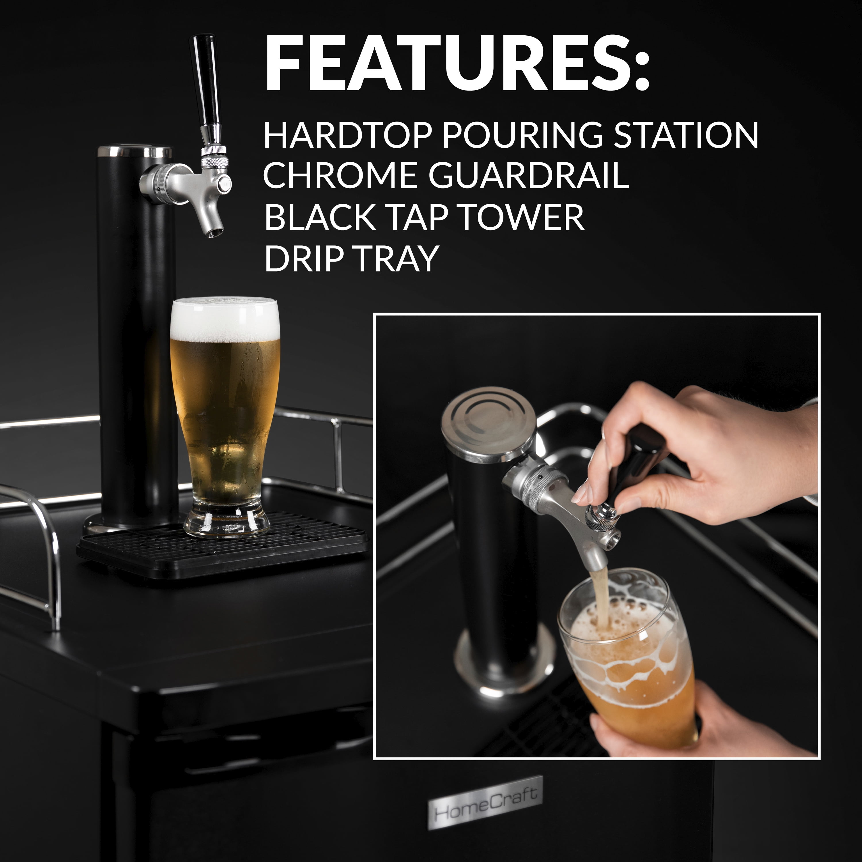 HomeCraft BK49BS 4.9 Cu. Ft. Black Stainless Steel Full-Size Kegorator Draft Beer Dispenser & Beer Cooler