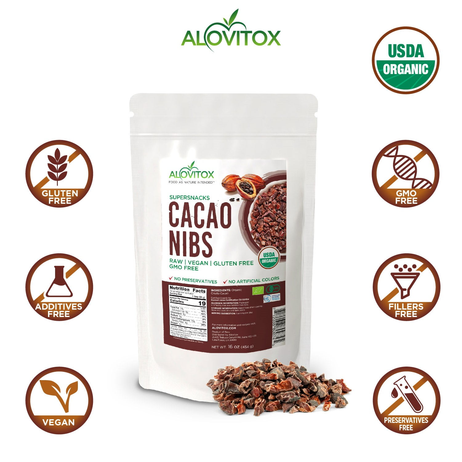 Buy Alovitox Organic Raw Cacao Nibs Unsweetened SugerFree