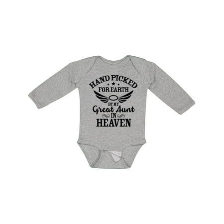

Inktastic Handpicked for Earth by My Great Aunt in Heaven Gift Baby Boy or Baby Girl Long Sleeve Bodysuit