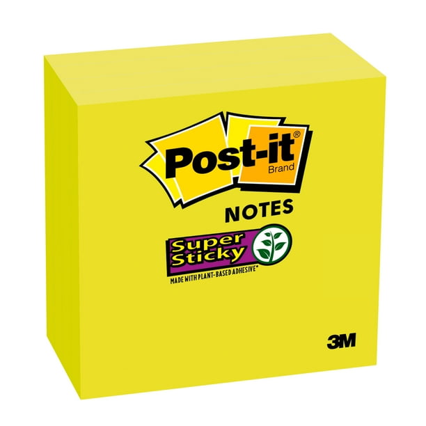 Postit Super Sticky Notes, 3"x 3", Neon Green, 4 Pads