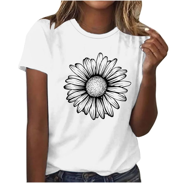 Fiudx Ofertas Relámpago Camiseta Estampada con Cuello Redondo y Manga Corta para Mujer