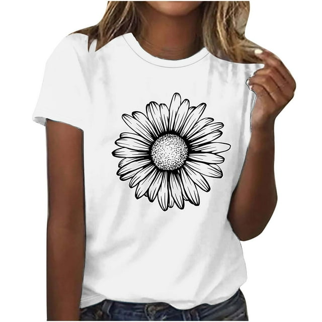 Fankiway T-Shirt Imprimé pour Femmes Col Rond Manches Courtes Hauts en Liquidation Chemises pour Femmes Manches Courtes