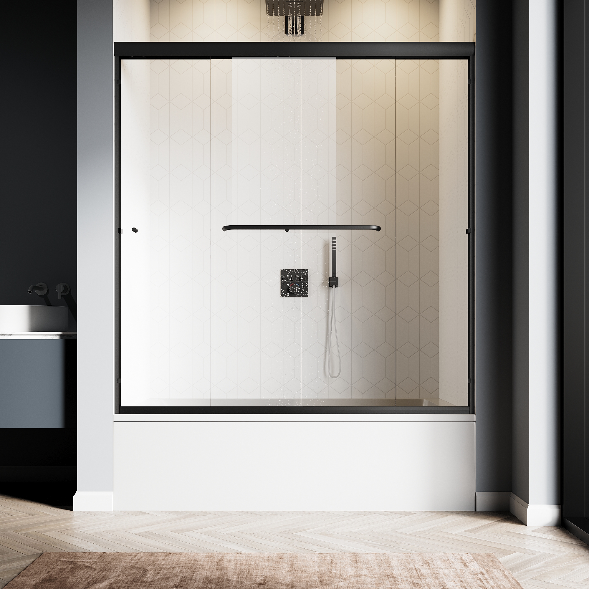Sunny Shower Bypass Sliding Bathtub Shower Door Enclosure 1/4 in. Clear Tempered Glass Chrome Finish