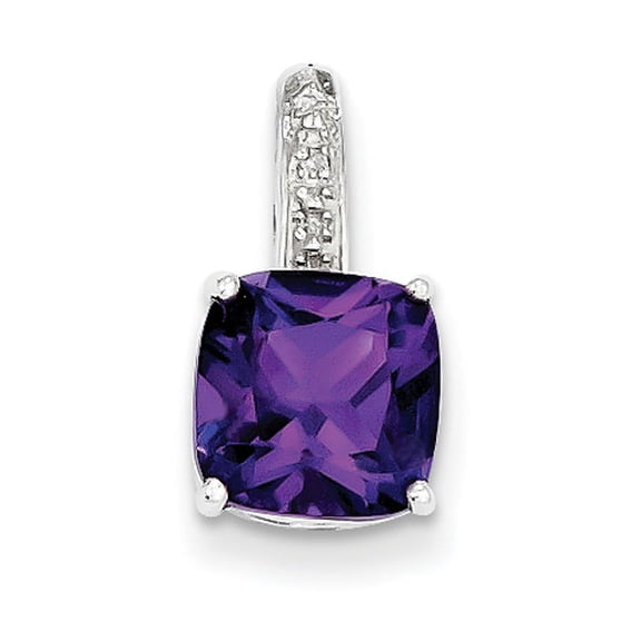 Sterling Silver Rhodium Plated Amethyst and Diamond Pendant