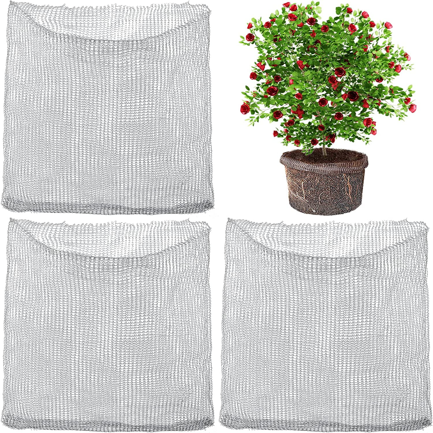 LONGRV 3 Pack 15 Gallon Root Stainless Steel Guard Baskets, Heavy Duty Plant Root Protector