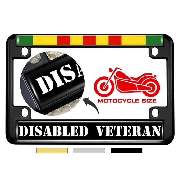 Motorcycle Metal License Plate Frame with Vietnam Disabled Veteran Design