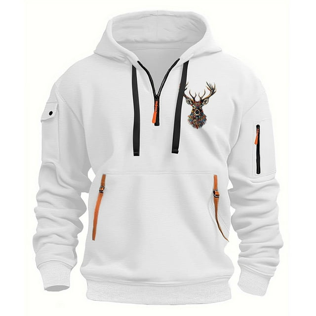 Styesk Sweatshirts for Men Men's Spring And Fall Printed Hooded Sweatshirt Zipper Multi-Pocket Pullover Sweatshirt