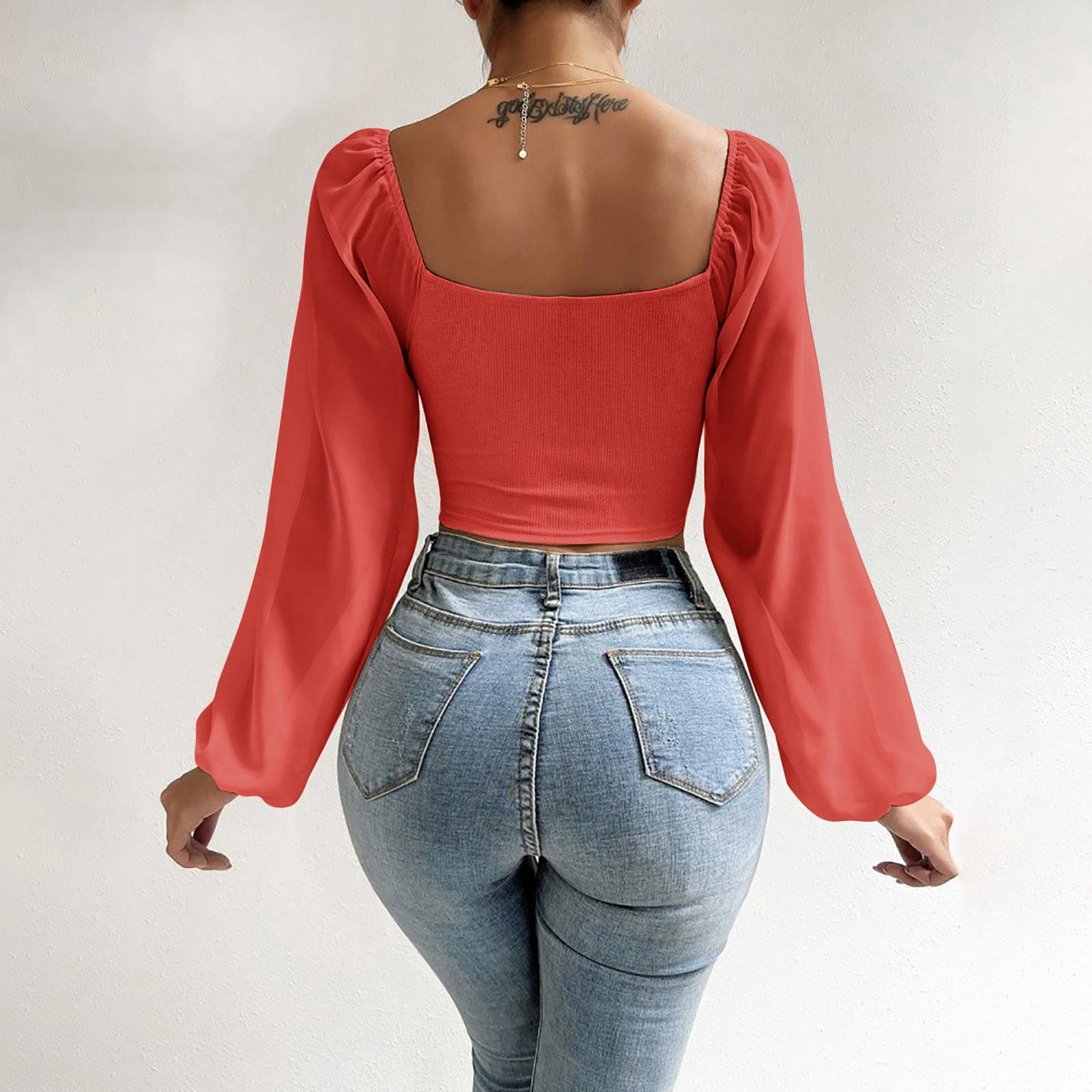 Graphic Tees for Women Casual Solid Color Blouse with Balloon