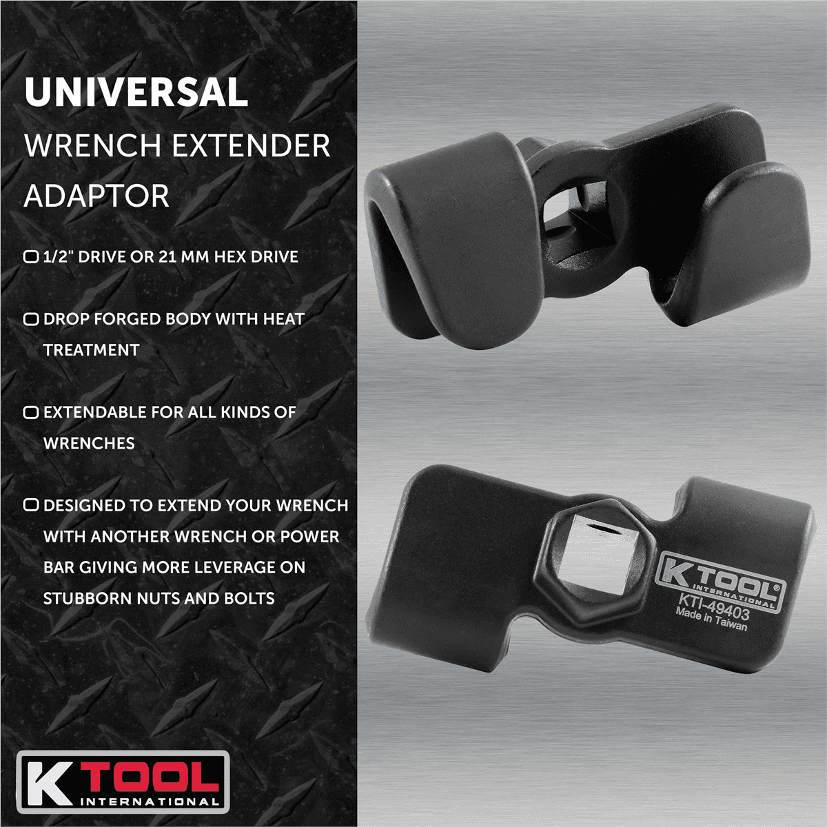 K Tool 49403 Universal Wrench Extender, 1/2 Inch/21mm Hex Drive