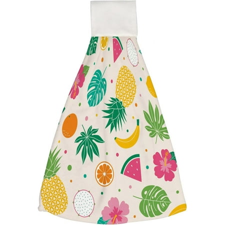 

1 Pcs Hanging Towels Dish Towels Hibiscus Flowers Fruits and Palm Leaves Absorbent Hand Towels with Hanging Loop Washcloth for Bathroom Kitchen