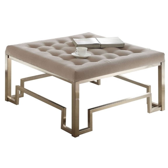 Bowery Hill Square Tufted Coffee Table Ottoman in Champagne