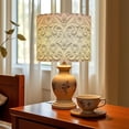thumbnail image 6 of Linen Drum Lampshades 3D Embossed White Grey Floral Floral Patterns Curved Lines 13"x13"x10" Light Shade for Table Lamps Floor Lamp Shades Lampshade Replacement Assembly Required, 6 of 8