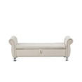 thumbnail image 2 of 62.2-Inch Soft Velvet Storage Bench with Crystal Buttons and Pillow, Upholstered Ottoman Bench with Safety Hinge, Bedroom Entryway End of Bed Window Seat with Storage, Beige, 2 of 3