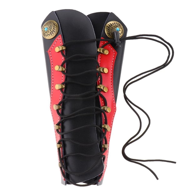Protector de brazo para tiro con arco, correa de seguridad de antebrazo de caza con arco de cuero de vaca rojo