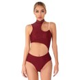 thumbnail image 1 of YEAHDOR Womens Figure Skating Bodysuit Costume Glittery Rhinestone Hollow Gymnastics Acrobatics Leotard Burgundy XL, 1 of 7