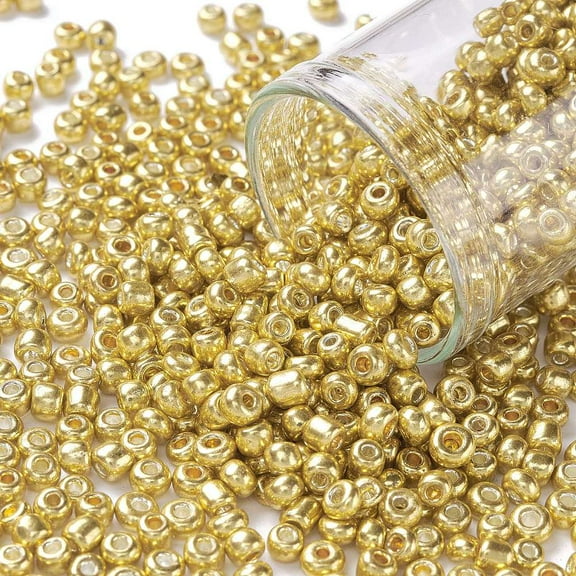 50gs 8/0 Glass Seed Beads Metallic Colours style Round golden 8/0 3mm Hole: 1mm about 1111pcs/50g